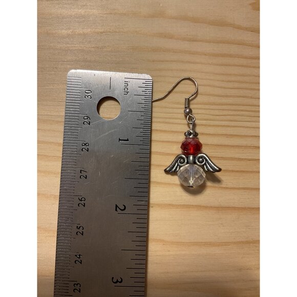 Angel Wing Beaded Dangle Earrings - Red & Clear Crystals - 1.5" Length - Picture 3 of 3